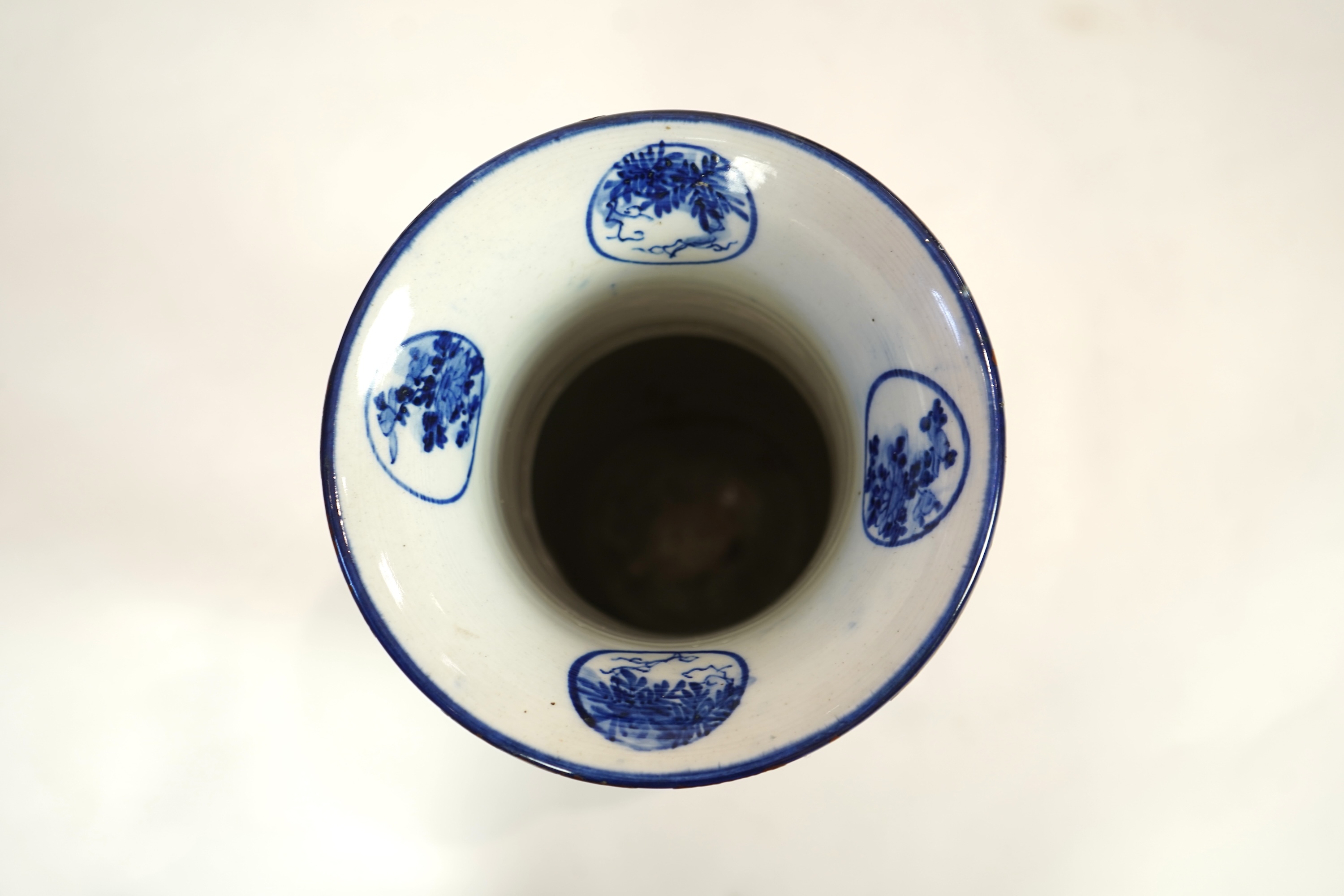 A large Japanese blue and white and gilt lacquered vase, late 19th century